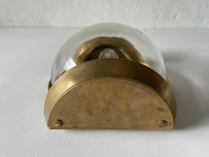 large italian bronze rectangle round glass ship wall lamp 1950s 10