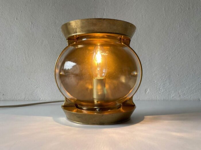 large italian bronze rectangle round glass ship wall lamp 1950s 2