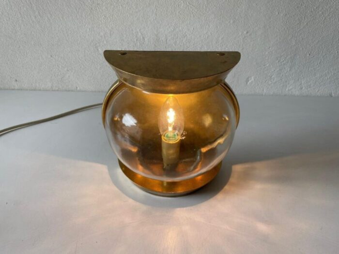 large italian bronze rectangle round glass ship wall lamp 1950s 3