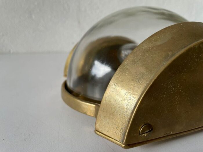 large italian bronze rectangle round glass ship wall lamp 1950s 8