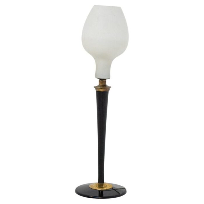 large italian opal glass and wood and brass table lamp 1