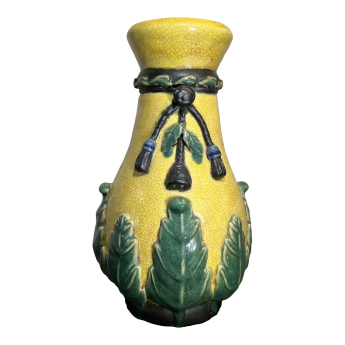 large late 20th century yellow chinoiserie craquelure vase 0426