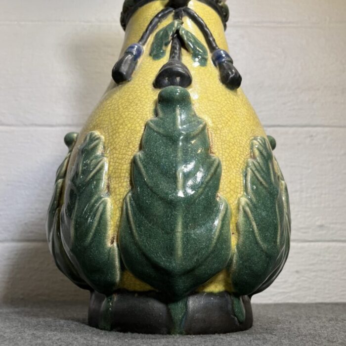 large late 20th century yellow chinoiserie craquelure vase 3159