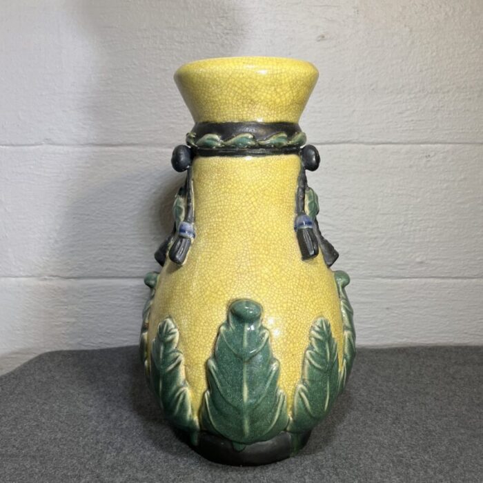 large late 20th century yellow chinoiserie craquelure vase 5190