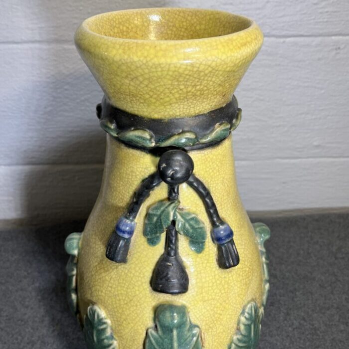 large late 20th century yellow chinoiserie craquelure vase 8618