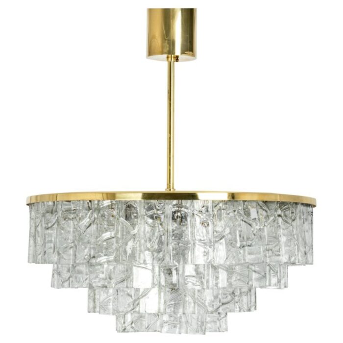 large mid century german ice glass chandelier from doria 1960s 1