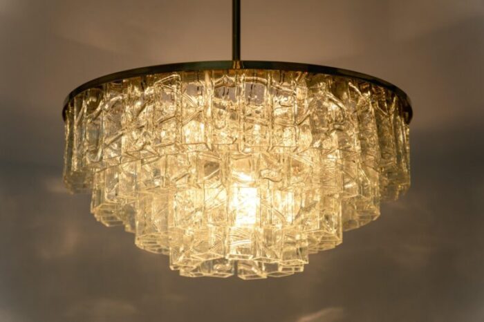 large mid century german ice glass chandelier from doria 1960s 3