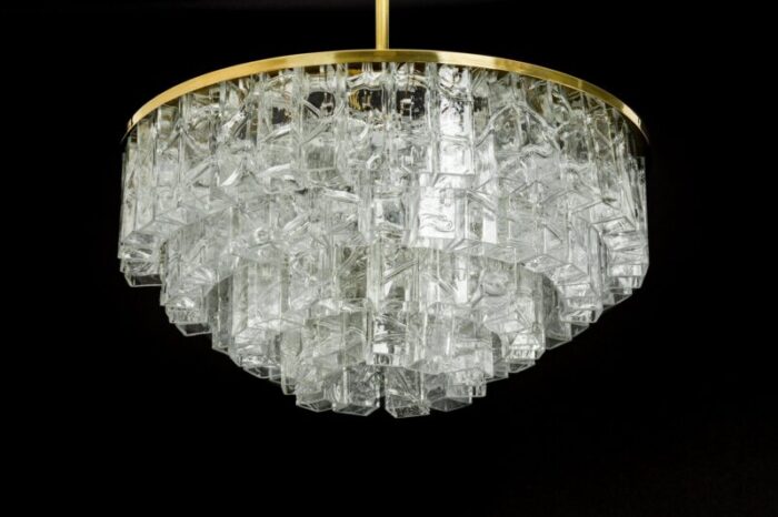 large mid century german ice glass chandelier from doria 1960s 5