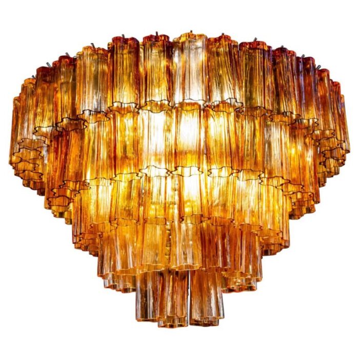 large modern gold amber color murano glass chandelier or flush mount 1970 1