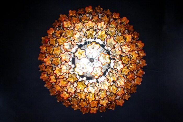 large modern gold amber color murano glass chandelier or flush mount 1970 11