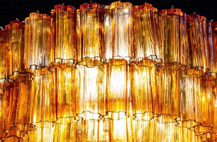 large modern gold amber color murano glass chandelier or flush mount 1970 12