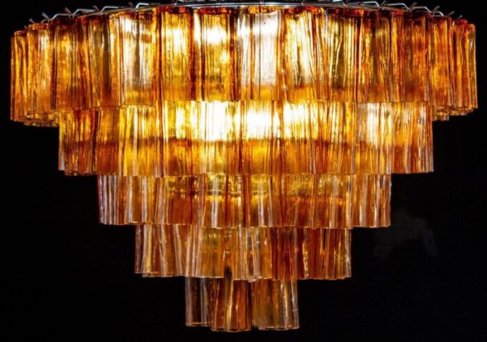 large modern gold amber color murano glass chandelier or flush mount 1970 4