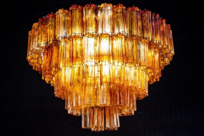 large modern gold amber color murano glass chandelier or flush mount 1970 5