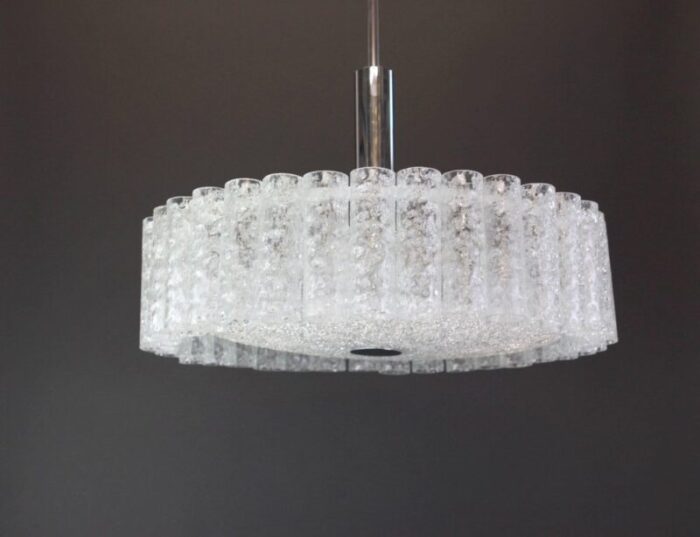 large murano ice glass tubes chandelier from doria germany 1970s 3