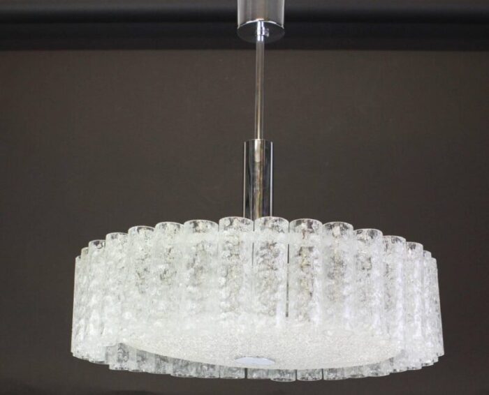 large murano ice glass tubes chandelier from doria germany 1970s 4