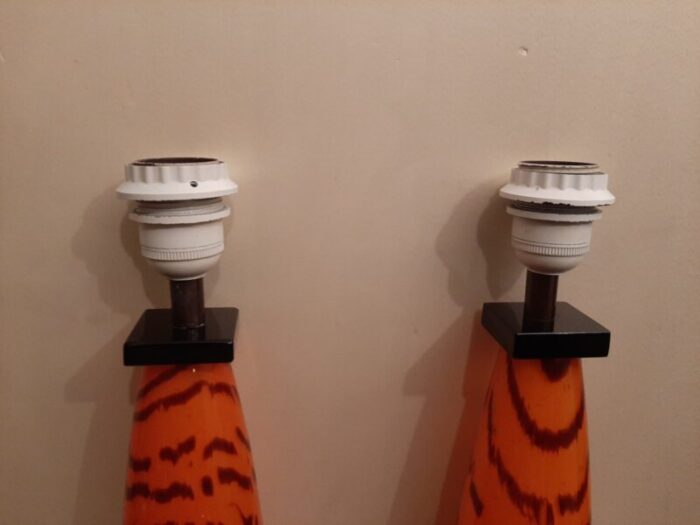 large murano table lamps with tiger pattern glass by gino cenedese set of 2 6