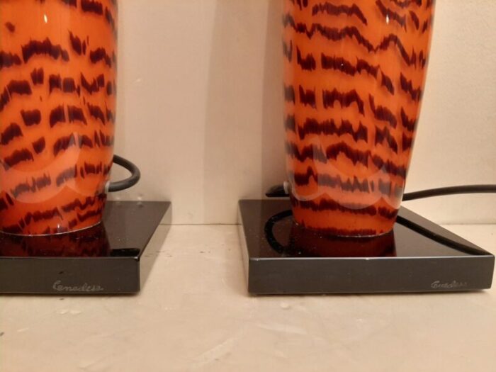 large murano table lamps with tiger pattern glass by gino cenedese set of 2 8