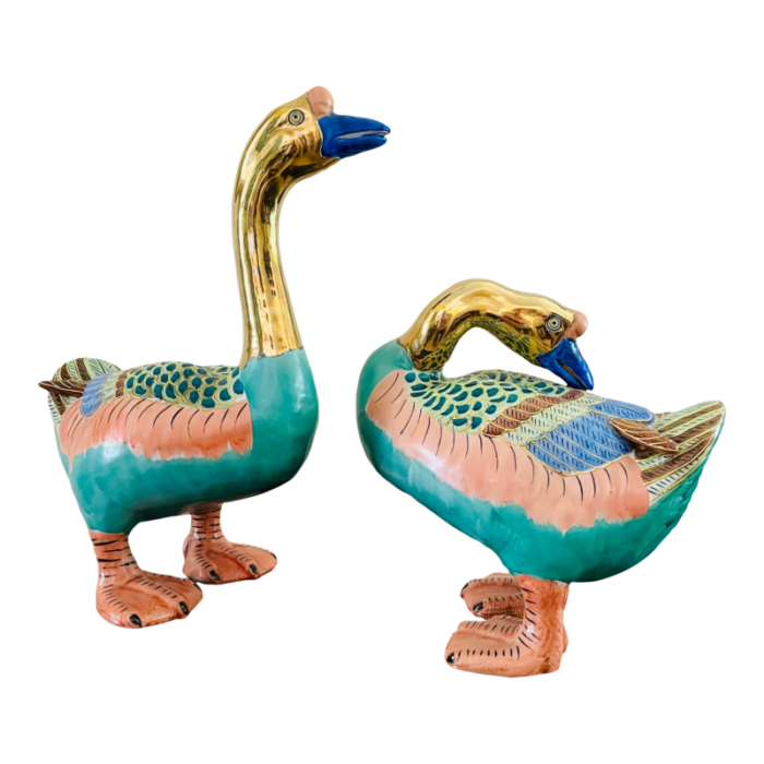 large pair of vintage andrea by sadek porcelain clay kutani standing geese figurines 1561