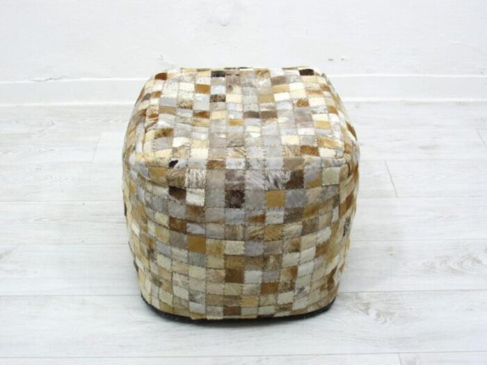 large patchwork leather pouf 1980s 2092