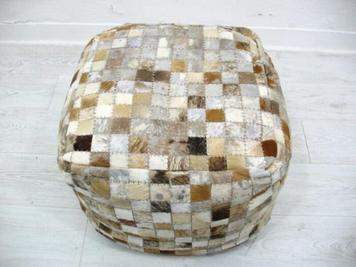 large patchwork leather pouf 1980s 3022