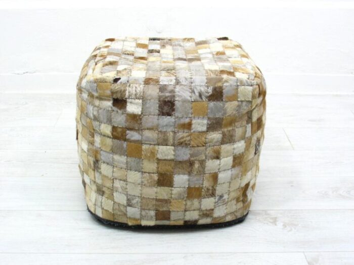 large patchwork leather pouf 1980s 5444