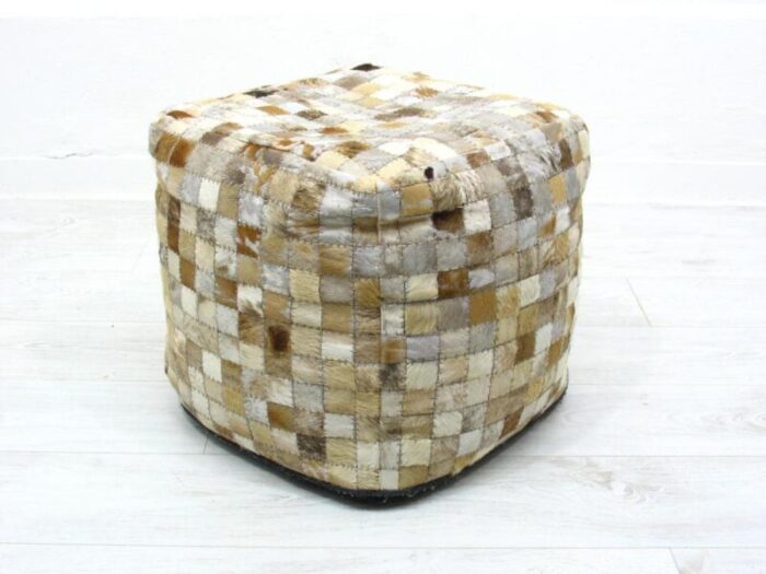 large patchwork leather pouf 1980s 5797