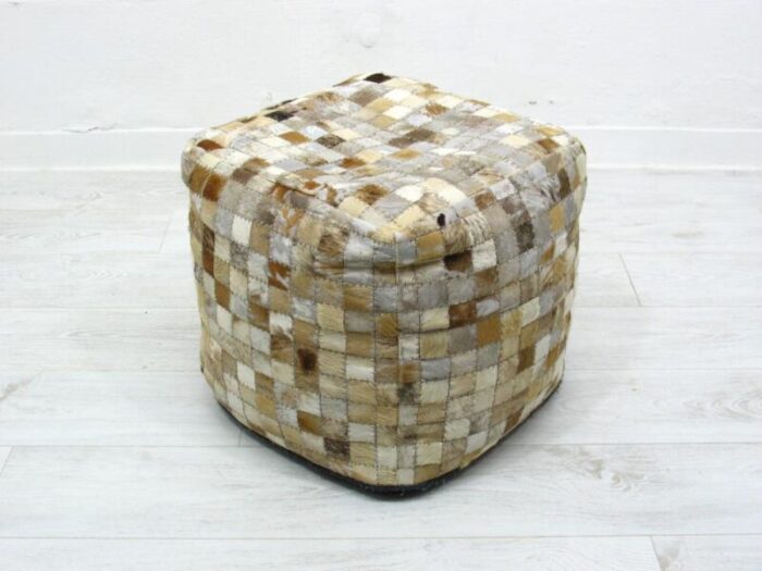 large patchwork leather pouf 1980s 8168