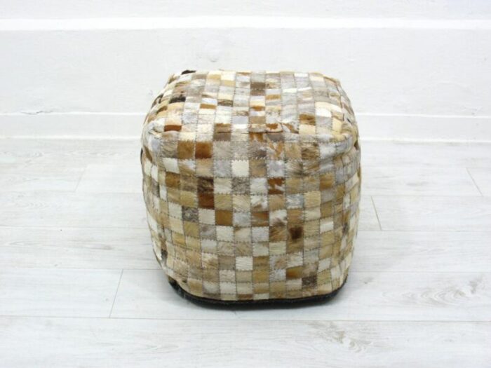 large patchwork leather pouf 1980s 9252