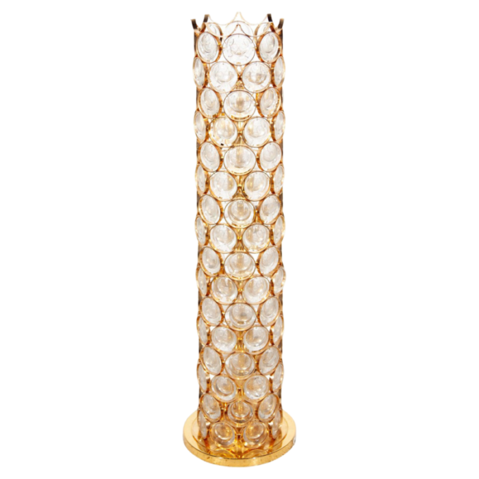 large round crystal and gilt floor lamp from palwa germany 1970s 5346