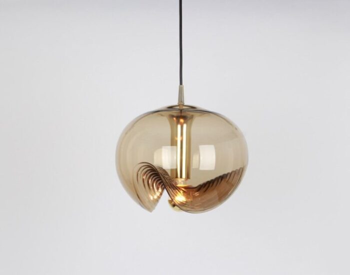 large smoked glass pendant light by peill putzler germany 1970s 5