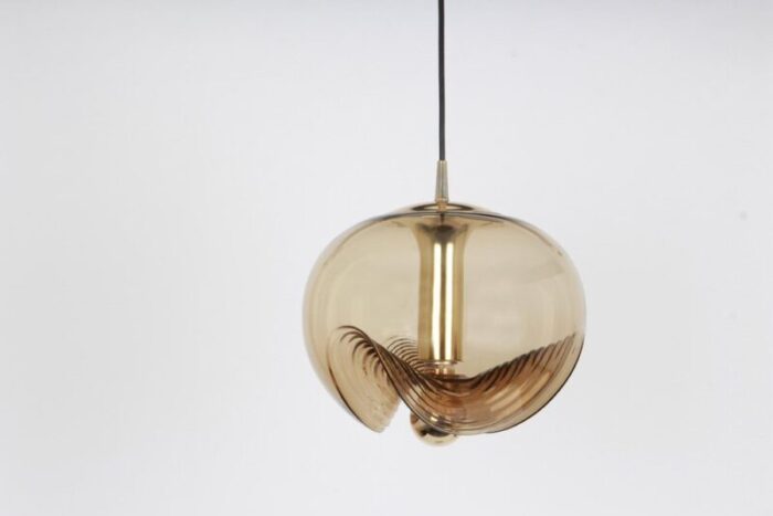 large smoked glass pendant light by peill putzler germany 1970s 6