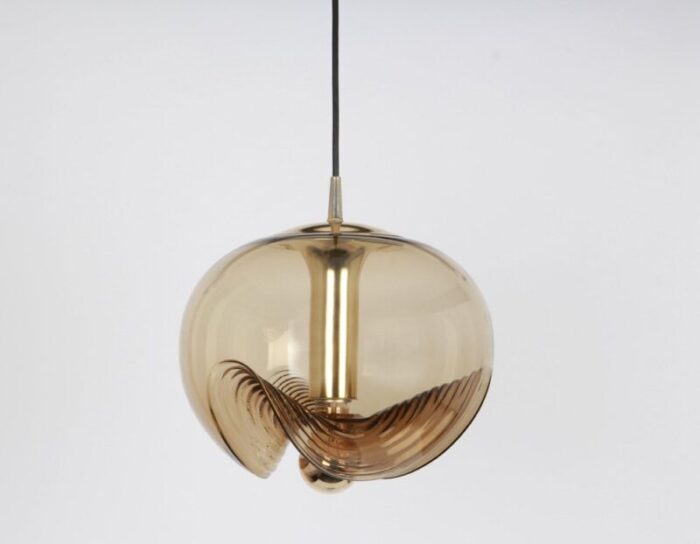 large smoked glass pendant light by peill putzler germany 1970s 7