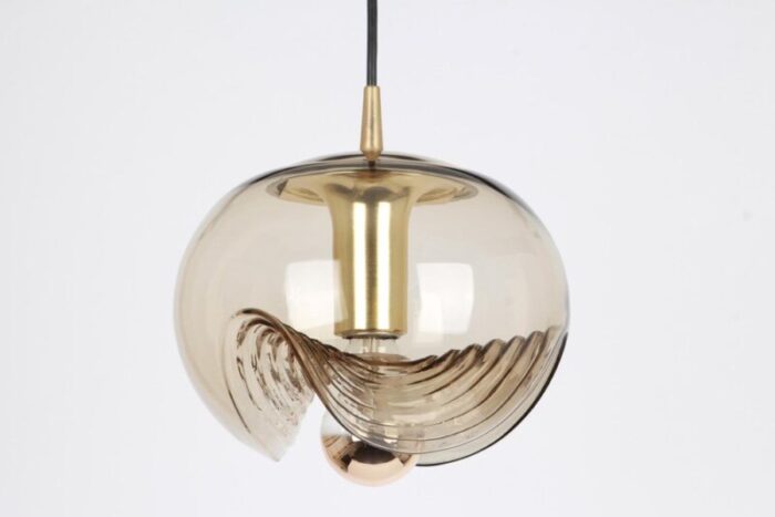 large smoked glass pendant light from peill putzler germany 1970s 2 1