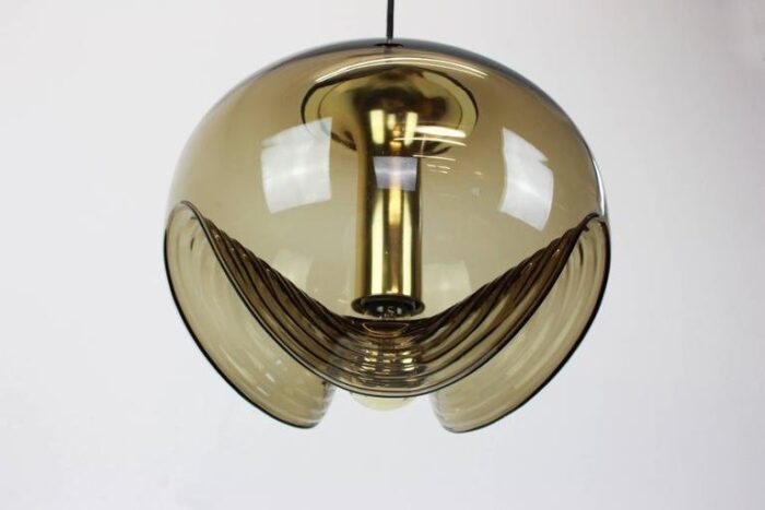 large smoked glass pendant light from peill putzler germany 1970s 2 2