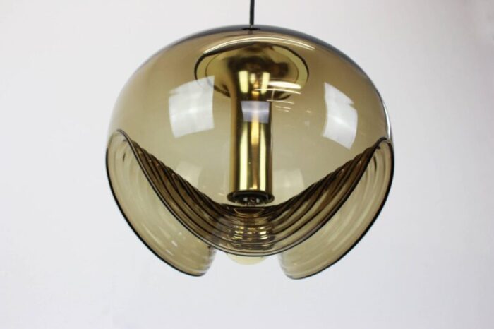 large smoked glass pendant light from peill putzler germany 1970s 2