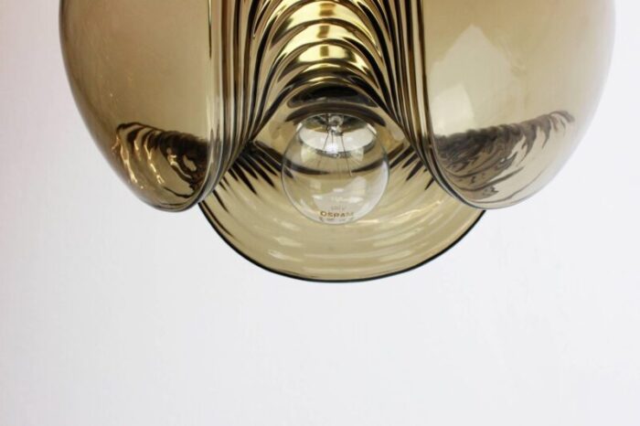 large smoked glass pendant light from peill putzler germany 1970s 4