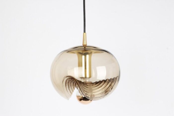 large smoked glass pendant light from peill putzler germany 1970s 5 1