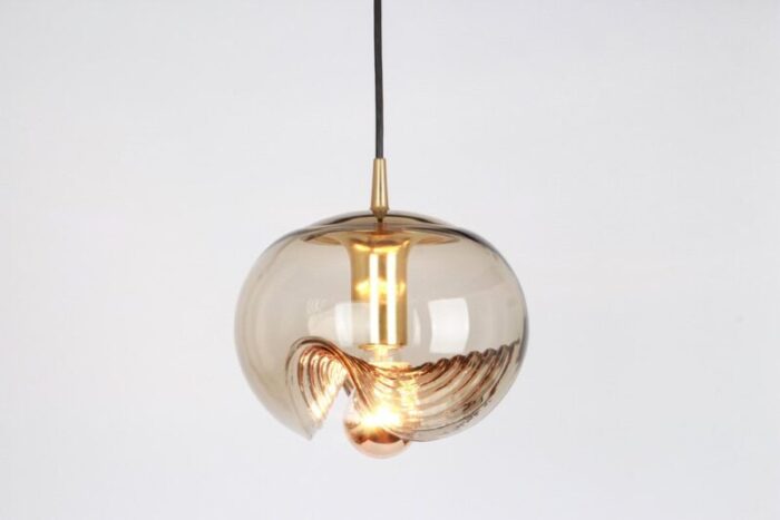 large smoked glass pendant light from peill putzler germany 1970s 6 1