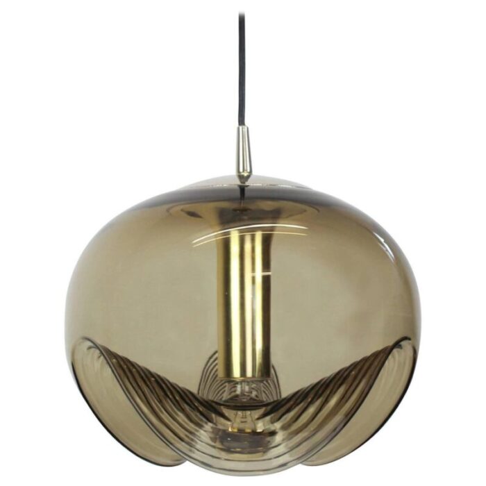 large smoked glass pendant light from peill putzler germany 1970s 7