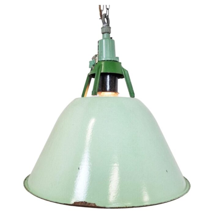 large vintage industrial green enamel pendant light 1960s 1 1