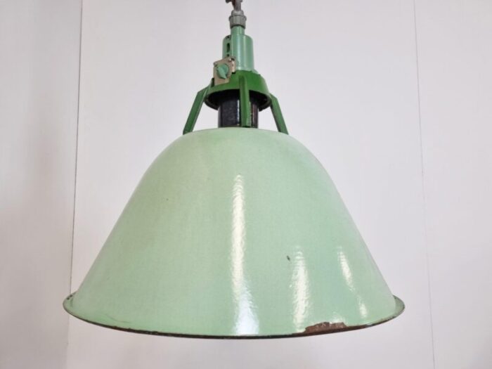 large vintage industrial green enamel pendant light 1960s 12