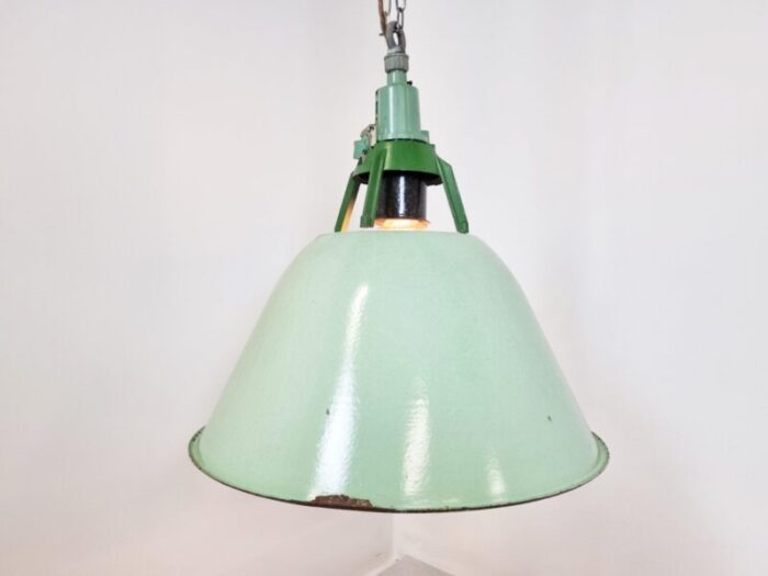 large vintage industrial green enamel pendant light 1960s 3 1