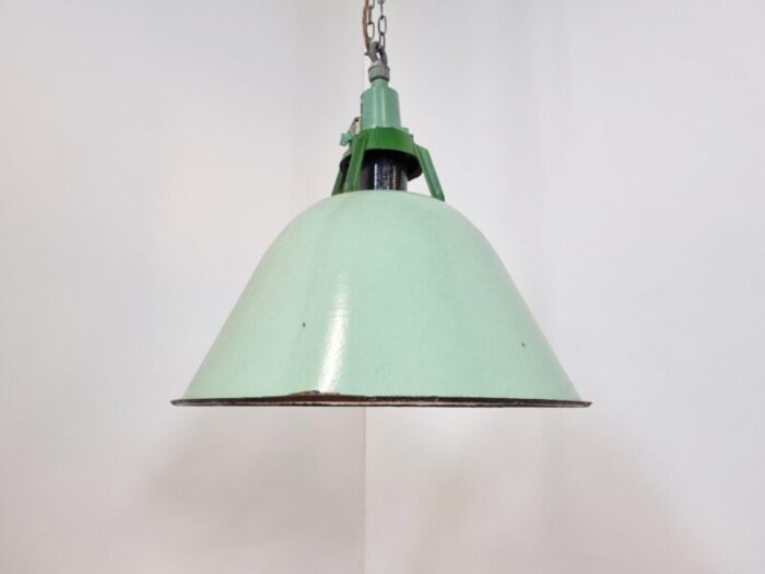 large vintage industrial green enamel pendant light 1960s 4 1