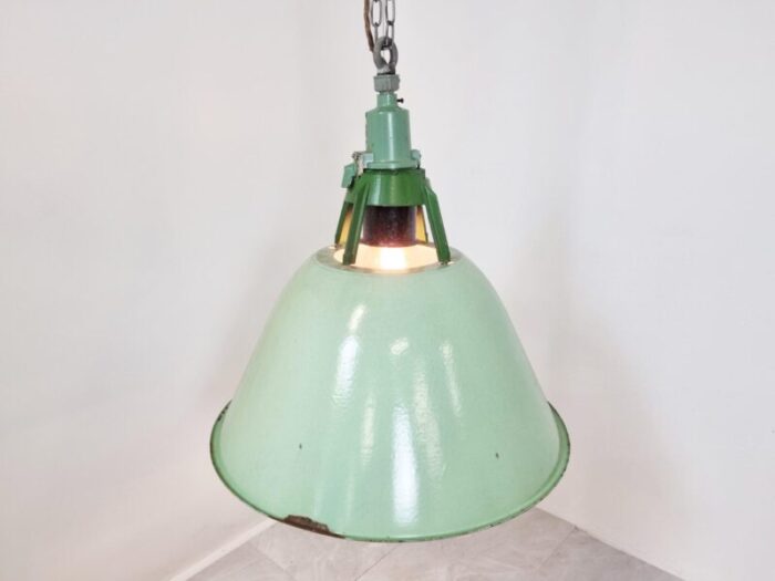 large vintage industrial green enamel pendant light 1960s 5 1