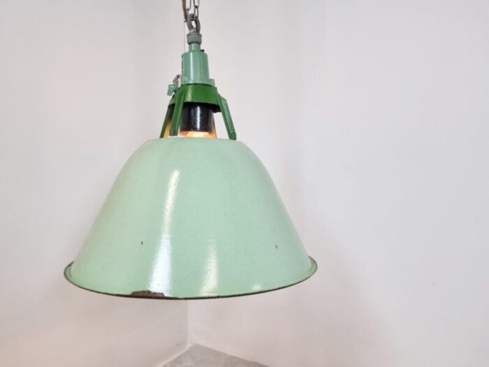 large vintage industrial green enamel pendant light 1960s 6 1