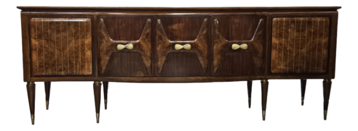 large walnut sideboard with maple inlays and glass top 1940 4127