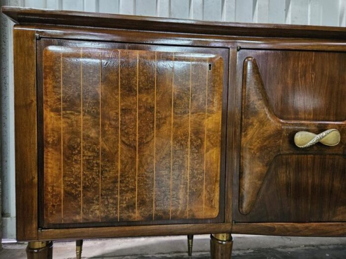 large walnut sideboard with maple inlays and glass top 1940 5466