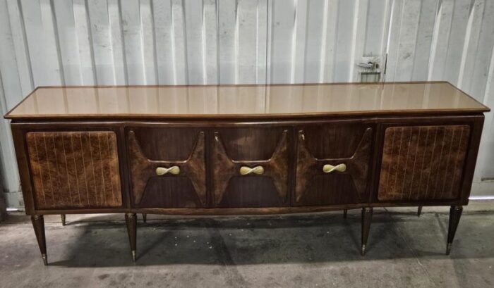 large walnut sideboard with maple inlays and glass top 1940 8921