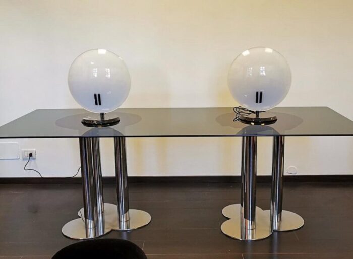 large white opal glass table lamps by bruno gecchelin for o light 1980s set of 2 2