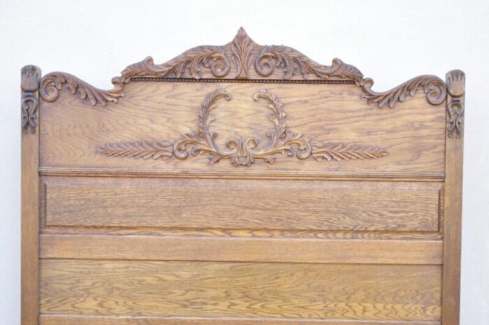 late 19th century antique eastlake victorian oak wood tall headboard full size bed frame 2660